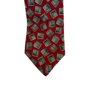 Cabralli Collection mens multicolored necktie 100% Silk- Made USA Red Gold VTG